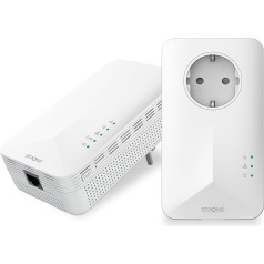 STRONG Powerline WiFi 1000 Duo, 100 Mbit/s, ātrgaitas WLAN adapteris, līdz 300 m diapazons, PowerLAN komplekts, internets caur kontaktligzdu, WLAN Hotspot komplekts, Ethernet savienojums