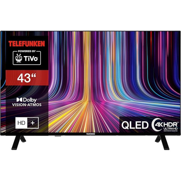 Telefunken 43 collu QLED TV/TiVo Smart TV (4K UHD, HDR Dolby Vision, Dolby Atmos, HD+, 6 mēneši komplektā, trīskāršs uztvērējs) QU43TO750S