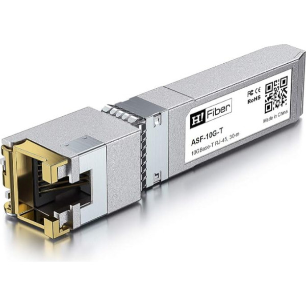 H!Fiber.com 10Gb SFP+ uz RJ45 modulis, 10Gbase-T Ethernet SFP+ vara tranzistors, piemērots HP Procurve & HP Aruba, MikroTik, Ubiquiti, Unifi, Netgear, QNAP, D-Link u.c., Cat6a/Cat7, 30m (98ft)