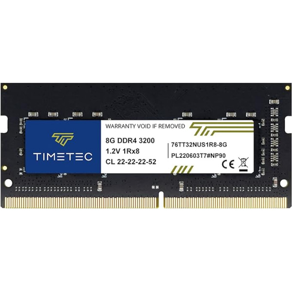 Timetec 8GB DDR4 3200MHz PC4-25600 Non-ECC Unbuffered 1.2V CL22 1Rx8 Single Rank 260 Pin SODIMM saderīgs ar AMD un Intel Gaming portatīvo datoru datoriem, spēļu datoriem, piezīmjdatoriem, operatīvās atmiņas moduļa atjaunināšana