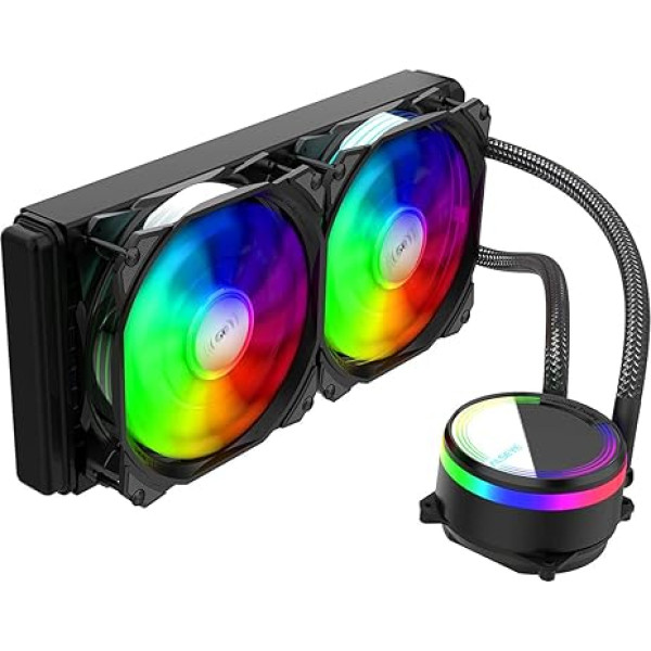 ALSEYE M240 Жидкостный процессорный кулер, ARGB AIO CPU Liquid Cooler с 240 мм кулером и двумя 120 мм вентиляторами Max Series ARGB & PWM (черный)