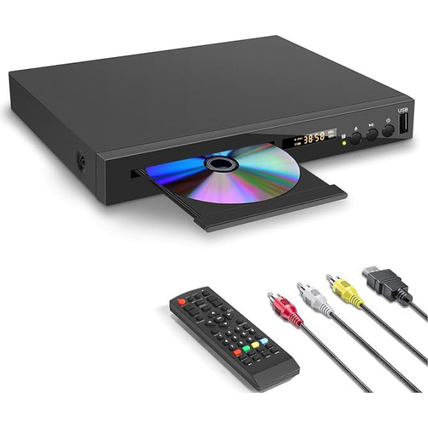 HD Blu-ray atskaņotājs televizoram, Kompakt Blu-ray-Disc-Player 1080P DVD-Player mit HDMI-Ausgang, AV-Ausgang, Koaxialausgang, USB-Eingang, Unterstützt Alle DVD & Region 2 Blu-Ray-Discs, Integriertes PAL NTSC