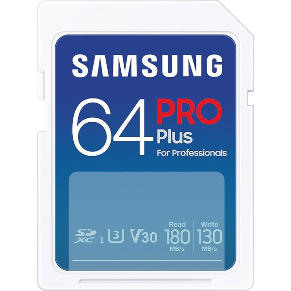 Samsung PRO Plus SD Card 64GB UHS-I U3 Full HD & 4K UHD 180MB/s Read 130MB/s Write Memory Card for SLR Cameras and System Cameras MB-SD64S/EU