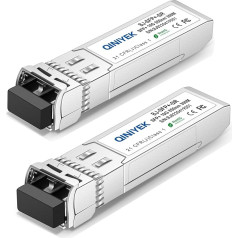 QINIYEK 10GBase-SR SFP+ tranzistors, 10G daudzmodu SFP+ LC modulis, 850 nm MMF, līdz 300 m, saderīgs ar Cisco SFP-10G-SR, Ubiquiti UF-MM-10G, Fortinet, Mikrotik, Netgear, Supermicro (komplektā 2)