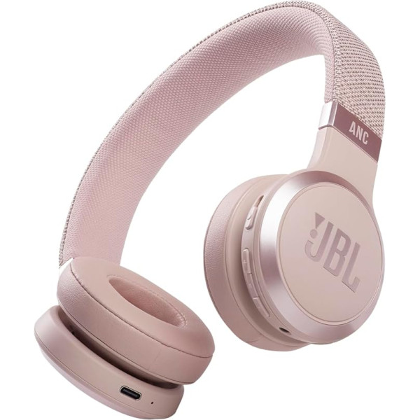 JBL Live 460NC bezvadu Bluetooth austiņas uz ausīm rozā krāsā - ar trokšņu slāpēšanu un balss asistentu - līdz 50 stundām mūzikas baudīšanas