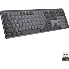 Logitech MX mehāniskā bezvadu bezvadu tastatūra ar apgaismotu veiktspējas tastatūru, taktilo kluso taustiņu, fona apgaismojums, Bluetooth, USB-C, macOS, Windows, Linux, iOS, Android, metāla, angļu QWERTY - pelēka