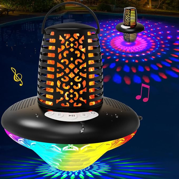 KingSom Bluetooth Lautsprecher Pool,Bluetooth Lautsprecher mit Flamme & RGB-Licht,Musikbox Tragbarer Bluetooth Box IP68 Wasserdichter Lautsprecher,Dualen Bass-Treibern,TWS Pairing,Eingebautes Mikrofon