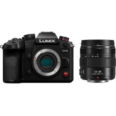 Panasonic LUMIX GH6 un LUMIX 12-35mm F2.8 objektīvs, 25,2 MP bezspoguļa kamera ar 5,7K 60 kadru/s/4K 120 kadru/s, neierobežotu C4K/4K 4:2:2 10 bitu video ierakstīšanu, 7,5 soļu 5 asu dubulto attēla stabilizāciju