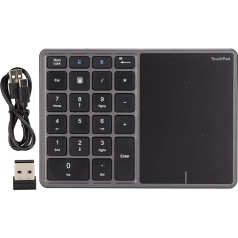 Zunate Numeric Keyboard with Touchpad, Bluetooth and Wireless 2.4G, 22 Keys 500 mAh Type-C Rechargeable Number Pad Trackpad, for Win, for iOS, for Android, for OS X (Iron Grey)