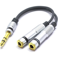 VITALCO 6,3 mm Stereo uz 2 x 6,3 sieviešu Stereo Jack Adaptera kabelis no vīriešu kontaktdakšas uz divām kontaktligzdām TRS audio Y kabeļu sadalītājs Splitter Splitter