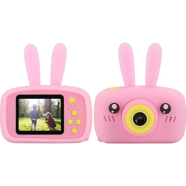 Lazmin Cute Pink Rabbit formas bērnu kamera, 12MP 2 collu HD krāsains ekrāns, 2 collu HD krāsains ekrāns, digitālā bērnu kamera, dāvana meitenēm