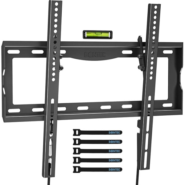 BONTEC TV sienas stiprinājums 26-65 collu LCD/LED/OLED/plazmas televizoriem ar plakanu un izliektu ekrānu, līdz 55 kg, TV stiprinājums, noliecams, īpaši plāns, maks. VESA 400 x 400 mm