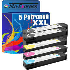 Tito-Express 5 x XXL kasetne, kas saderīga ar HP 980XL pigmenta tinti OfficeJet Enterprise Color Flow X 585 Z MFP X 550 Series X 555 DN X 555 XH X 580 Series X 585 DN MFP