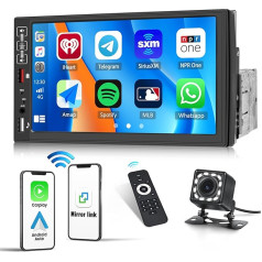 CAMECHO 1 DIN auto radio ar bezvadu Apple CarPlay Android 7 collu ekrāns ar Bluetooth skārienekrānu ar atpakaļgaitas kameru Mirror Link FM radio SWC USB