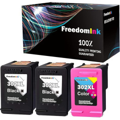 FreedomInk atjaunota saderīga tintes kasetne HP 302XL Deskjet 3630 3632 3634 5230 5220 1110 2130 2134 Envy 4520 4520 4524 4525 4527 Officejet 3830 3831 3833 520 4650 printerim (2 melnas, 1 krāsaina)