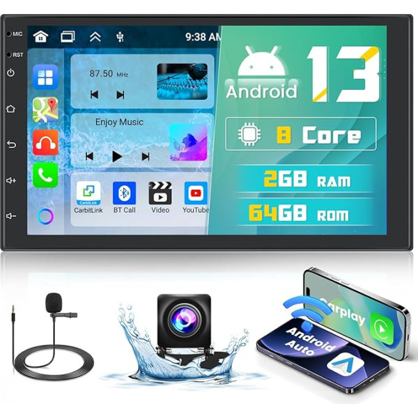 2G 64G Android 13 Auto radio Double DIN Bezvadu Carplay Android auto ar NAVI 7 collu skārienjūtīgais ekrāns Auto radio Carplay displejs 2Din ar Bluetooth WiFi WiFi FM RDS DSP atpakaļgaitas kamera