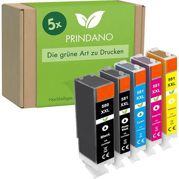 Prindano 5 Cartridges Compatible with Canon PGI-580 CLI-581 Printer Cartridges for TS6350 Pixma TR8550 TS705 TS6150 TR7550 TR8500 TS8251 TS8150 TS8250 TS8350 TS9550 TS615151 Multipack (5 Pack)