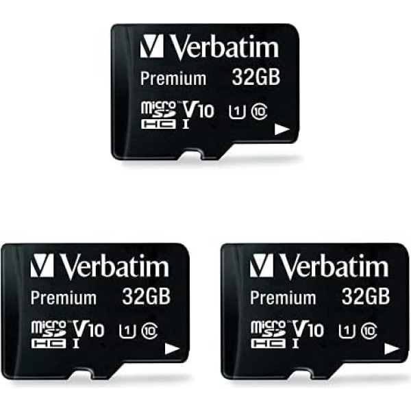 Verbatim 3 Pack Premium Micro SDHC Memory Card with Adapter - 32GB - хранение данных для фото и видеозаписи - Micro SD Card в черном цвете - идеально подходит для мобильного тел