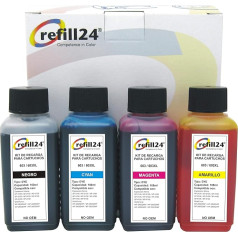 refill24 Tintes uzpildes komplekts, kas saderīgs ar Epson 603 / 603XL printeru kasetnēm Uzpildes komplekts, kas piemērots Expression Home XP un Workforce WF printeriem Uzpildes komplekts ar 400 ml printera tintes