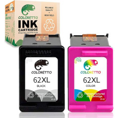 COLORETTO 62XL priekš HP 62 XL priekš HP Officejet 200 200c 250 258 5746 8040 Envy 5540 5541 5543 5547 5548 5549 5642 5665 8005 atjaunotas kasetnes (1 1 krāsaina)