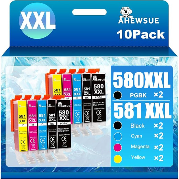 AHEWSUE 580XXL saderīgas ar Canon PGI-580 CLI-581 XXL XXL printeru kasetnēm priekš Canon Pixma TR8550 TS705 TS6150 TS6151 TS6250 TS6251 TS6350 TS6351 TR7500 TR7550 TR8500 TS950 50 TS999551C (10 gab.)