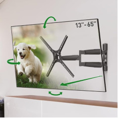 Barkan 53,5 cm garš TV sienas stiprinājums, 13-65 collu grozāms/noliecams/pilnā kustībā Luksusa TV stiprinājums, iztur līdz 36 kg, īpaši garš pagarinājums, LED OLED LCD, maks. VESA 400 x 400