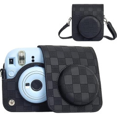 HIYQIN Чехол для камеры, совместимый с Fujifilm Instax Mini 12 Instant Camera, Qpg-classic black, Mini 12 instant camera in checkerboard pattern