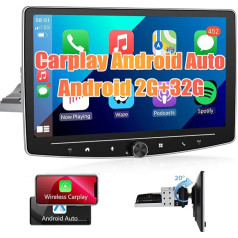 Podofo 1 DIN Carplay Car Radio Android 2G + 32G, 10 Inch Touchscreen HiFi GPS Navigation Android Car WiFi Bluetooth Wireless Speech Call FM RDS Radio USB 1DIN Car Navigation Player