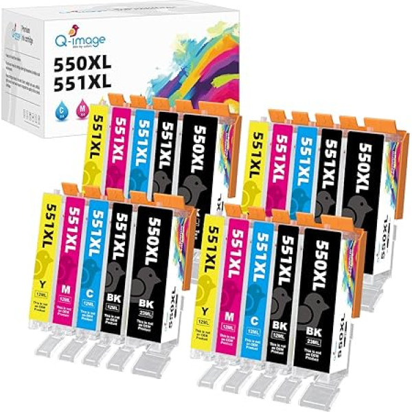 Q-image 550XL 551XL Multipack saderīgs ar Canon PGI-550 XL CLI-551 XL priekš Pixma MX925 MX920 MG5650 MG5550 MG6650 iP7250 iX6850 iP7200 MG6450 MX725 MG5455 0 0 0 MG7150 MG7500 MG5400 MG6350 (Iepakojumā ir