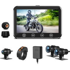 VSYSTO Motociklu reģistrators Riepu spiediena monitoringa sistēma Self-Shooting Linear Racing funkcija Dual 1080P priekšējās un aizmugurējās kameras 170 ° Wide Angle 4,5 collu IPS ekrāns Ūdensizturīgs GPS