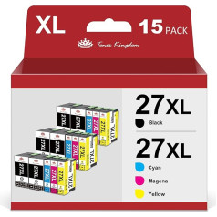 Toner Kingdom 27XL tintes kasetne, kas saderīga ar Epson 27XL tintes kasetni Epson Workforce WF-3620DWF WF-3640DTWF WF-7110DTWW WF-7210DTW WF-7610DWF WF-7620DTWF WF-7710DWF WF-7720DTWF WF-7720DTWF WF-7715DWF (15 eksemplāru iepakojumā)