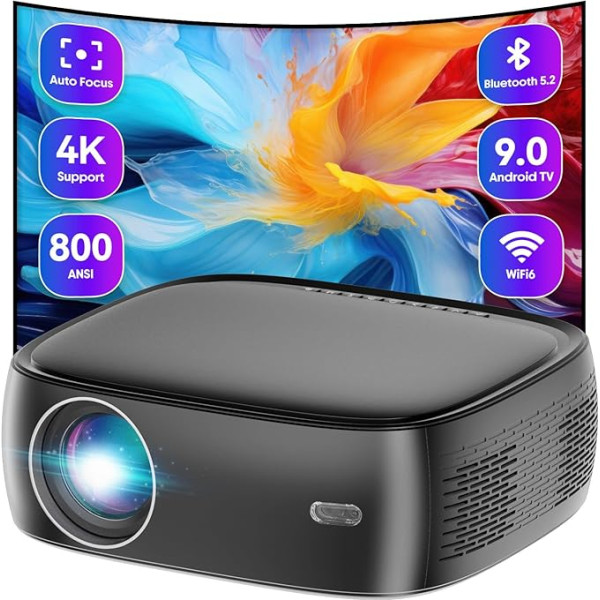 XJ-HOME Beamer [Autofokus/Trapezkorrektur] 25000 Lumen LED Beamer Full HD Android 9.0,4K Heimkino Unterstützt,5G WiFi Bluetooth Video Projektor Kompatibel mit Smartphone/Laptop/TV Stick/HDMI,Schwarz