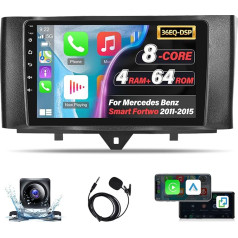 4 + 64G Android auto radio Mercedes Benz Smart Fortwo 2011-2015 - 8 kodolu 9 collu skārienjūtīgais ekrāns Radio - WiFi DSP GPS Dubultais USB savienojums Balss palīgs + atpakaļgaitas kamera un mikrofons