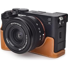 Rieibi Alpha 7C II Case - Премиум PU кожаный получехол для Sony A7C II/Alpha 7C Mark II/A7C2 Digital Camera - Защитный чехол для Sony A7CII с ручкой и нижним отверстием, коричневы