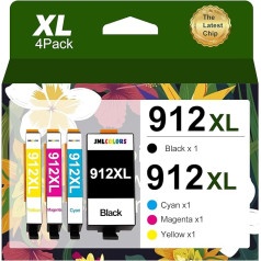 JMLCOLORS atjaunotas tintes kasetnes, kas ir saderīgas ar HP 912XL HP 912 in priekš Officejet 8012 8014 8015 8017 Officejet Pro 8022 8023 8024 8025 (melna, purpura, ciāna, zilā, dzeltena)