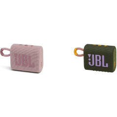 JBL GO 3 Small Bluetooth Box rozā krāsā - ūdensizturīgs portatīvs skaļrunis kustībām - līdz 5 stundām atskaņošanas laika ar vienu akumulatora uzlādi & GO 3 Small Bluetooth Box zaļā krāsā - ūdensizturīgs