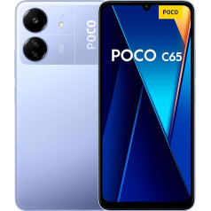 Xiaomi Poco C65 viedtālrunis + austiņas, 6 + 128 GB mobilais tālrunis bez līguma, 6,74 collu 90 Hz displejs, 5000 mAh, 18 W ātrā uzlāde, 50 MP AI trīskāršā kamera, violets