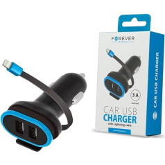 Forever Auto lādētājs ar īsu zibspuldzes lādēšanas kabeli, auto lādētāja cigarešu aizdedzinātāja pagarinājums, adapteris iPhone, Samsung Galaxy, Huawei un citiem, uzlādes adapteris ar USB portu