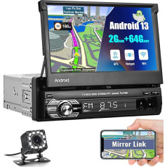 [2GB + 64GB] CAMECHO Android 1 DIN auto radio ar satelītnavigācijas sistēmu, 7 collu izvelkamais skārienjutīgais ekrāns ar WiFi savienojumu/GPS/Bluetooth/FM uztvērējs/USB/EQ/Mirror Link Android iOS tālrunim