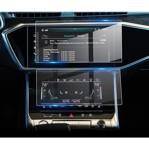 LFOTPP saderīgs ar Aud-i A6 C8 / A7 4K8 2019+ ekrāna aizsargplēves komplekts 9H cietības rūdīts stikls pret izkliedi Navigācijas GPS plēve Auto aksesuāri (augšējais ekrāna aizsargs + apakšējā aizsargplēve)