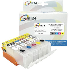 refill24 Pakartotinai užpildomos kasetės su automatinio atstatymo lustais, suderinamos su Canon PGI-570 + CLI-571, skirtos Pixma MG5750 MG5751 MG5752 MG5753 MG6850 MG6851 MG6852 MG6853 TS5055 TS6050 TS6055 1 TS601126 UK