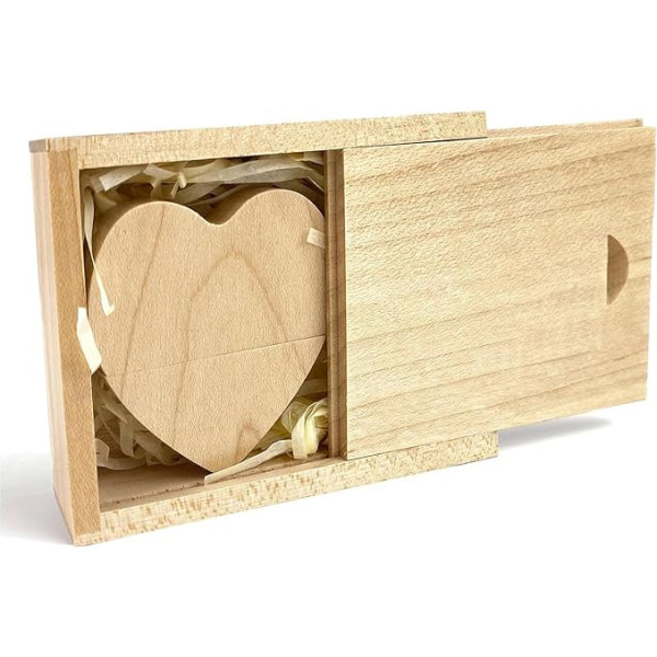 USB zibatmiņas karte Herz 32 GB USB 3.0 ar vāciņu, TATMOHIK Holz USB Stick Geschenk Flash Drive mit Holzbox für Fotoalbum Verlobung Liebe Hochzeit Geburtstag Datenspeicher Geschenkidee (Ahorn, 32GB)