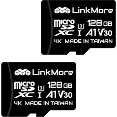 LinkMore 128 GB XV13 (Agon 2 Pack) Micro SDXC-Karte, A1, UHS-I, U3, V30, saderīga ar 10. klasi, ātrums līdz 100 MB/s, ātrums līdz 40 MB/s, SD adapteris ir iekļauts piegādes komplektā