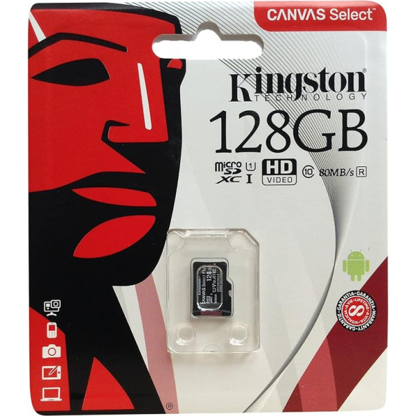 Kingston Technology Micro SD atmiņas karte planšetdatoram, mobilajam tālrunim 16GB/32GB/64GB/128GB, melna