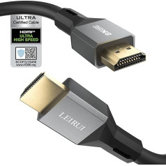 8K HDMI 2.1 sertificēts kabelis, īpaši elastīgs 48 Gb/s HDMI kabelis ar 8K @ 60 Hz, 4K @ 120 Hz 144 Hz, HDR, G-SYNC, FreeSync, eARC, Dolby, HDCP 2.3 datoram, Xbox, Apple TV, Soundbar, Sony, LG TV (3M)