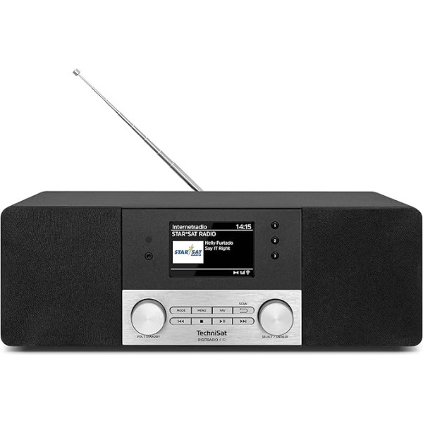 TechniSat DIGITRADIO 4 IR Stereo interneta radio (DAB+, FM, Bluetooth audio straumēšana, austiņu ligzda, AUX ieeja, modinātāja taimeris, TFT displejs, 20 W RMS, Elac skaļrunis, ražots Vācijā) Melns