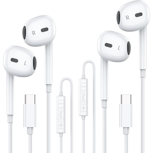 MOSWAG USB C austiņas In-Ear vadu austiņas ar mikrofonu S23/Note 20/Pixel 7 MacBook Pro un citiem viedtālruņiem ar USB C saskarni