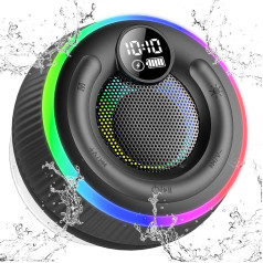 Dusche Lautsprecher Dusche Bluetooth, Tragbare Bluetooth Lautsprecher Dusche Wasserfest IPX7, Duschlautsprecher Mit Saugnapf, Dusche Lautsprecher Mit Licht, Stereo Duschradio, LED-Anzeige, Freisprech Funktion