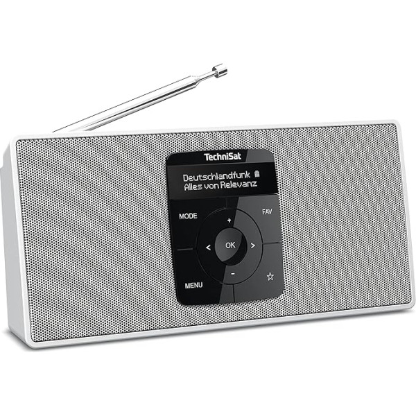 TechniSat DIGITRADIO 2 S - pārnēsājams DAB stereo radio ar akumulatoru (DAB+, FM, Bluetooth audio straumēšana, OLED displejs, austiņu ligzda, stereo 2 W RMS) Balts/balts