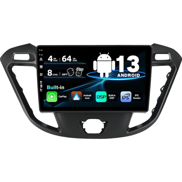 BXLIYER Android 13 IPS auto radio piemērots Ford Tourneo Transit Custom (2013-2021) - Iebūvēts Carplay/Android Car/DSP - LED kamera + MIC - 4G + 64G - DAB 360-Camera SWC Fast-boot WiFi 4G -2 DIN 9